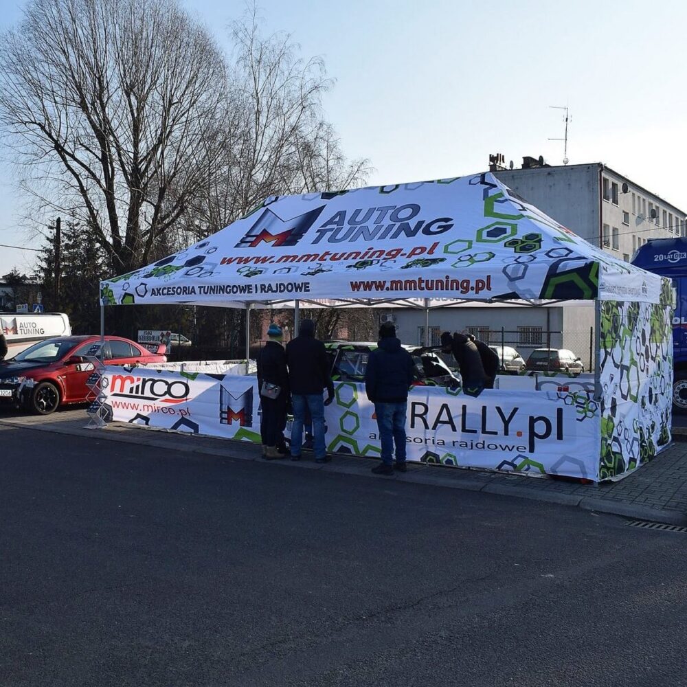 Nůžkový stan 4x8 s potiskem Auto Tuning s reklamními bočnicemi.