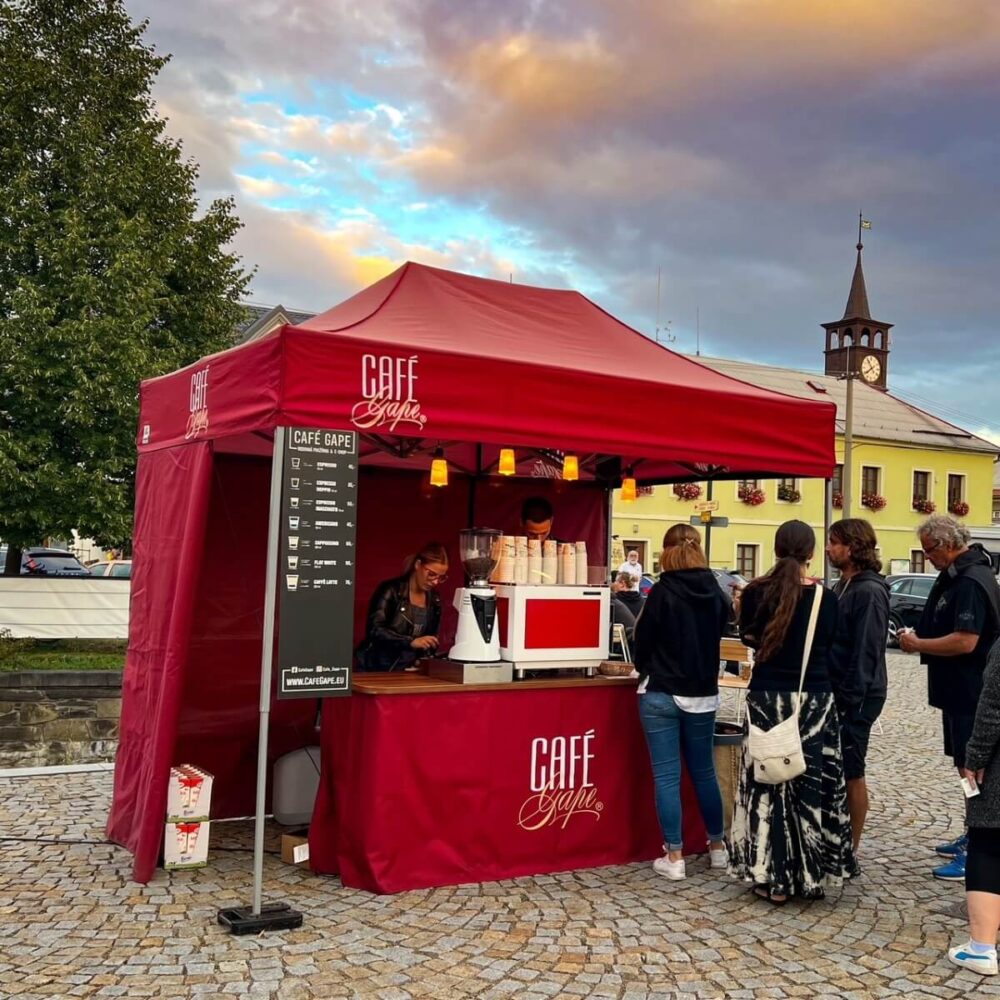 Nůžkový párty stan s potiskem Café Gape 2×3 m – mobilní kavárna