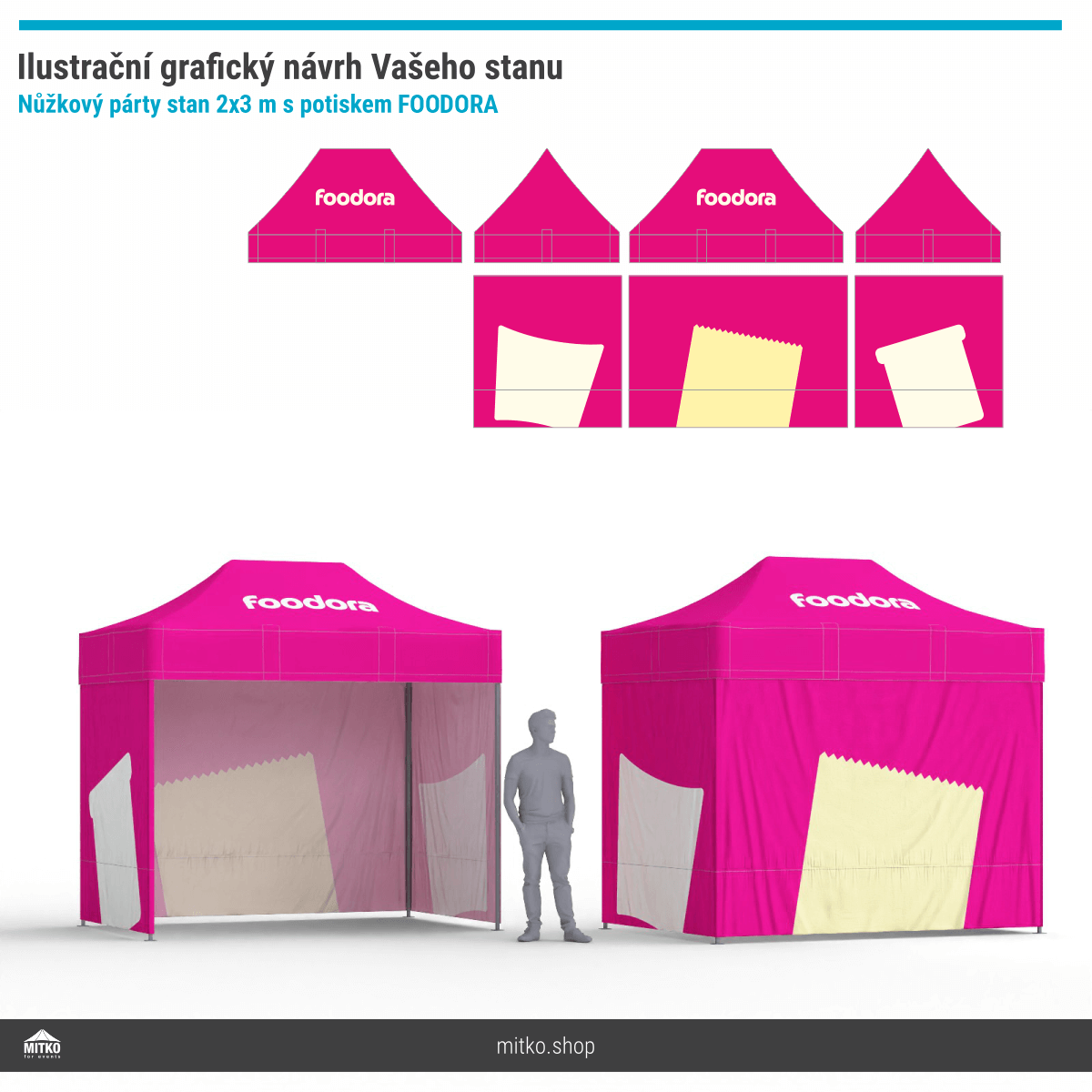 Nůžkový stan 2x3 Octa Go s celopotiskem: Polyester 10 Grafický návrh nůžkového stanu 2×3 s potiskem FOODORA